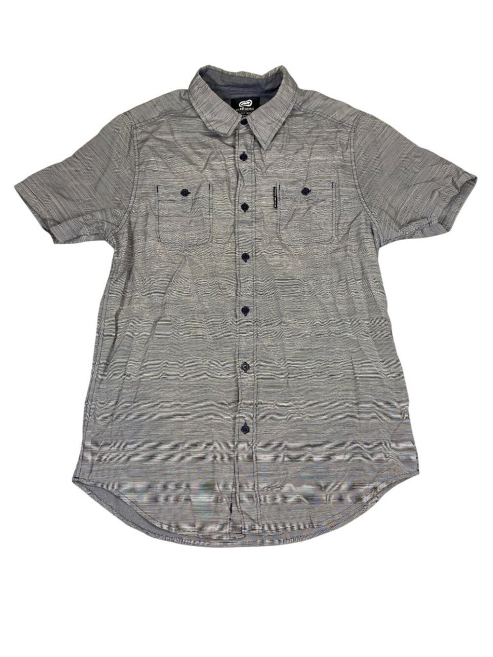 Ecko Unltd Mens Striped Button-Up Short-Sleeve Shirt S Gray Cotton Blend Casual